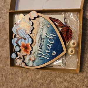 Beach Gifts, Sea Beach Heart Shaped Wooden Hanging Ornament New (A-30) Open Box